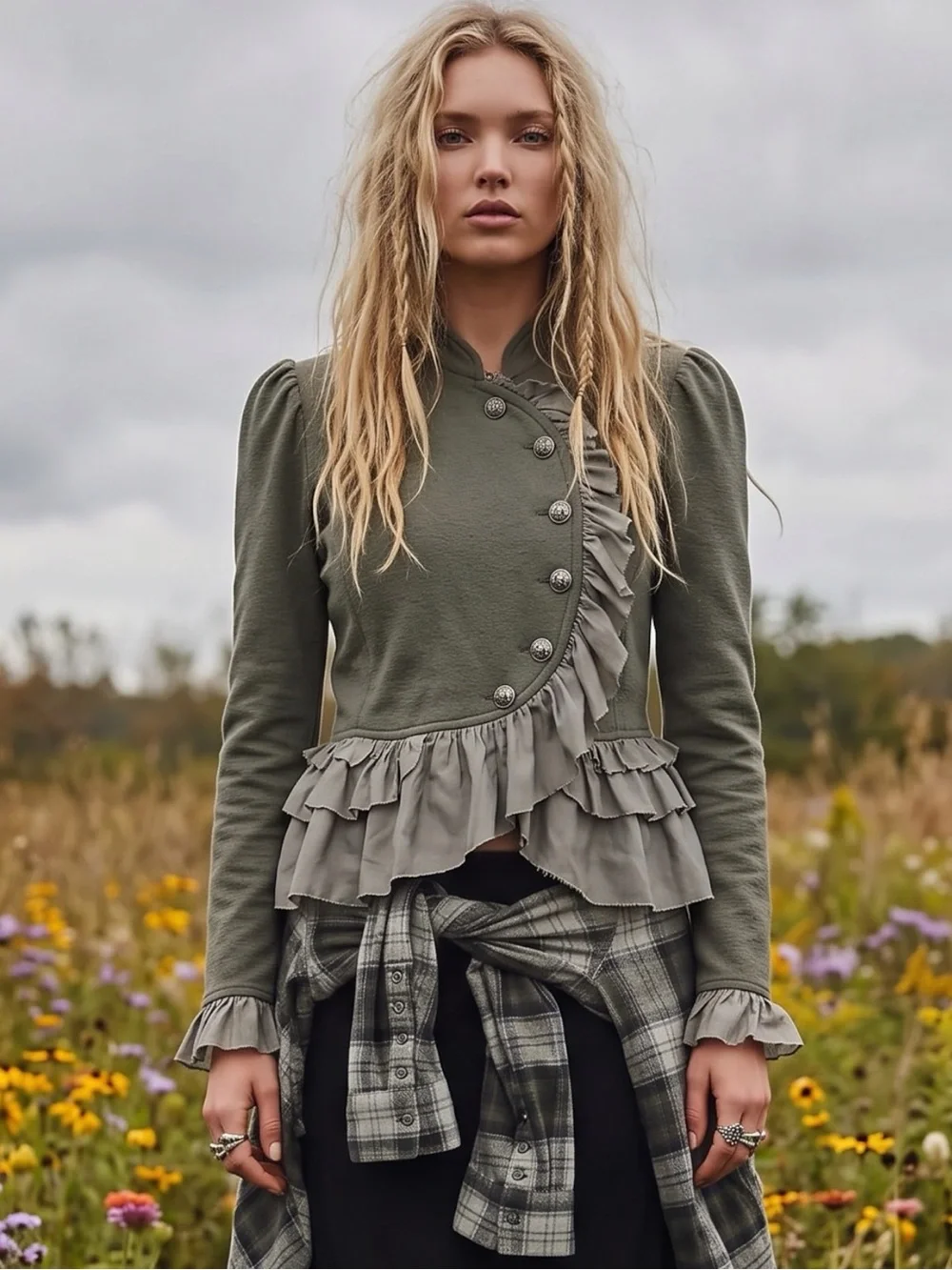Anthropologie Curved Ruffle Military Cardigan Top Jacket Army Green Large NWT - Picture 8 of 16